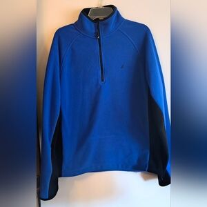 Nautica Fleece Pullover Jacket Men's Size Medium Blue & Black Colorblick Design